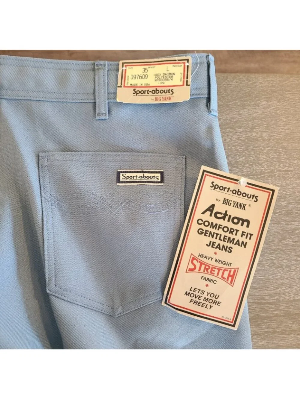 New Vintage 70's Big Yank  Sport-Abouts Jeans Mens 35x34 USA Western Light Blue